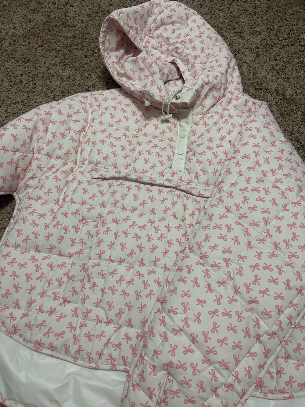 Altard State Pink Bow-Print Hooded Puffer Jacket Size small